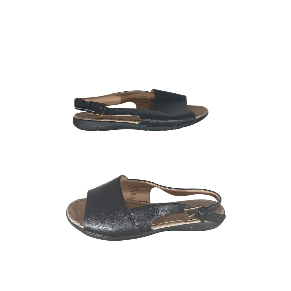 Comfortview Slingback Sandals 7.5 WW Black Extra Wide Espadrille Trim Flat‎